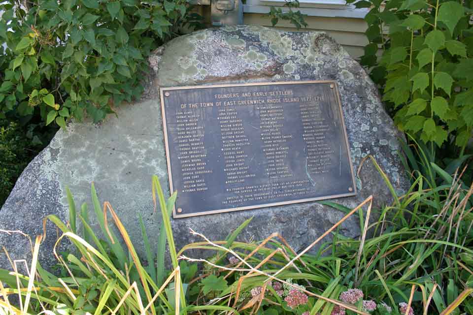 Founders Rock with the names of the early settlers of East Greenwich