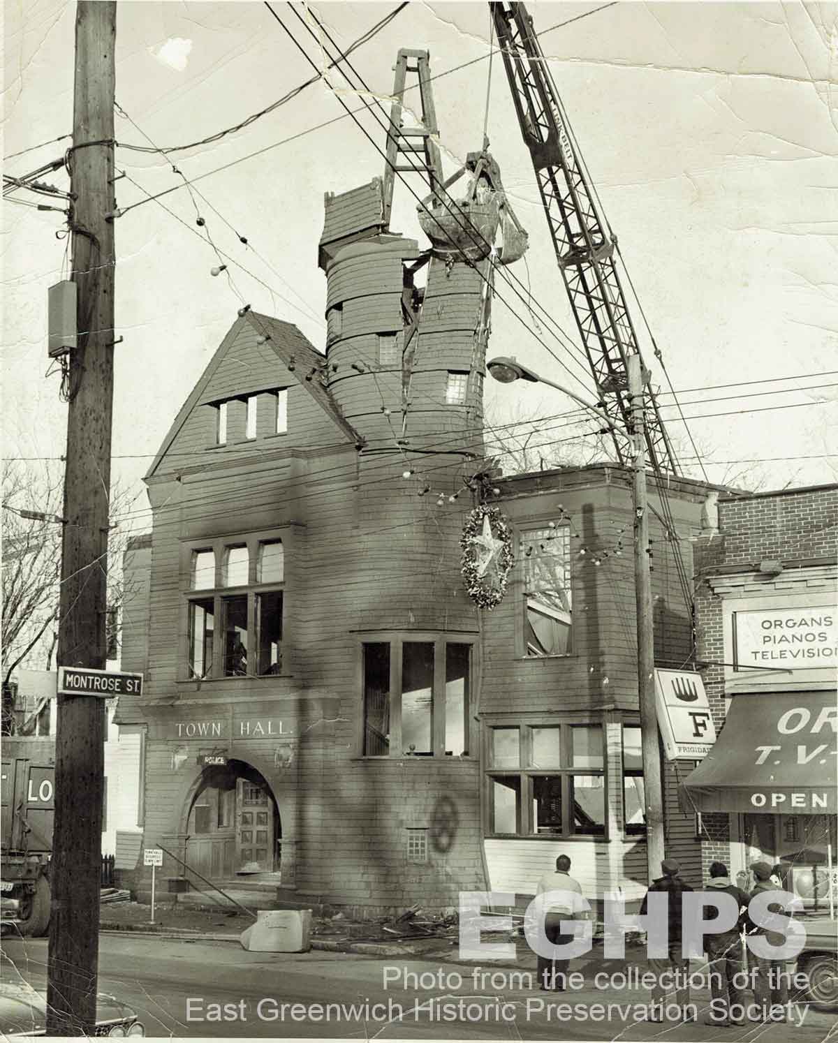 The Old East Greenwich Town Hall being demolished in December 1964.